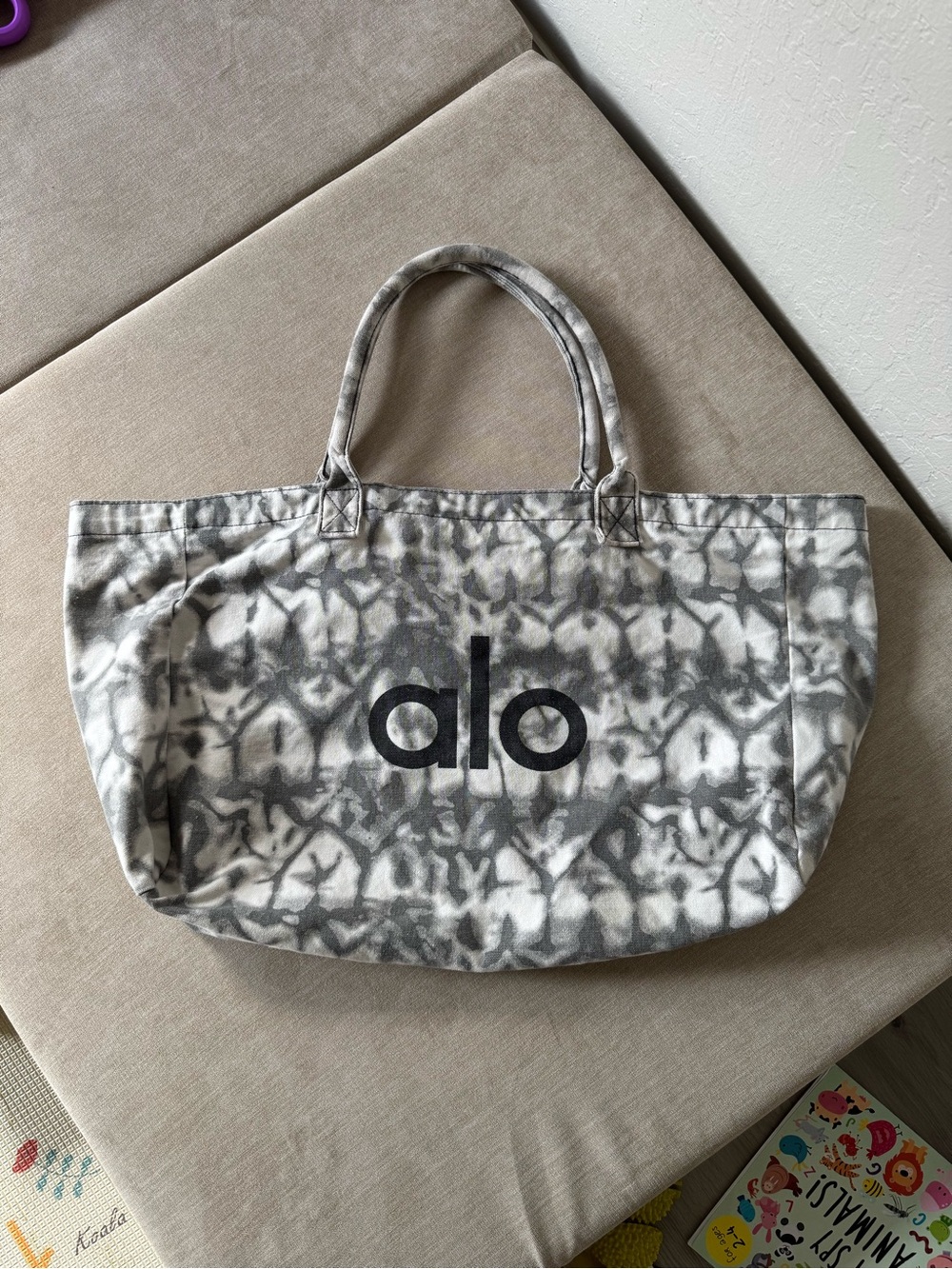 ALO Yoga Gray Tie-Dye Canvas Tote with Black Logo